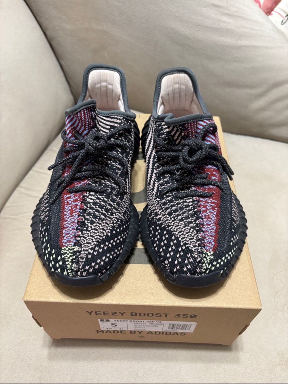Yeezy Boost 350 V2 Black Multicolor Knit Running Shoes. reflective - Picture 2 of 13